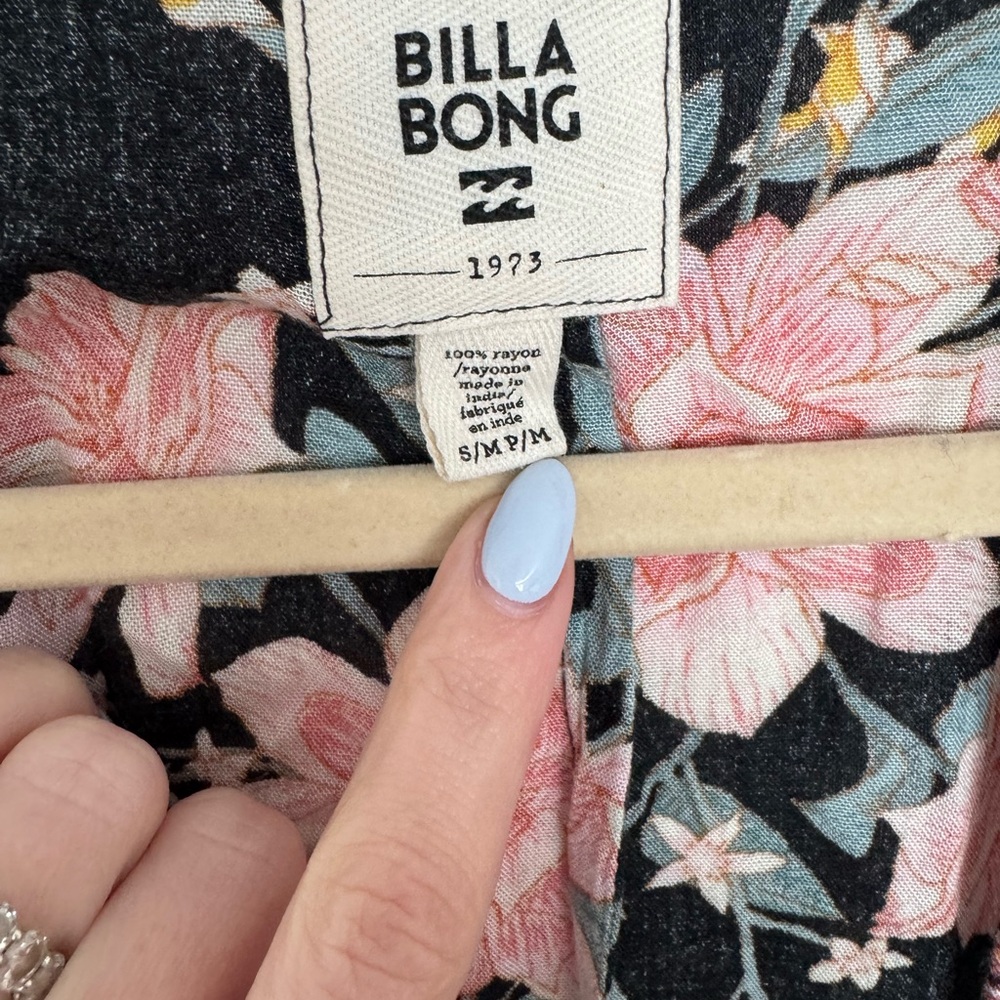 Billabong Black Floral Kimono with Pink Blossoms - Picture 2 of 2